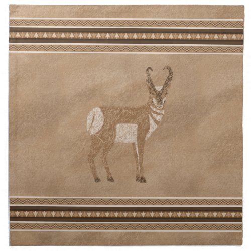 Southwest Pronghorn Standing Antelope Brown Border Cloth Napkin