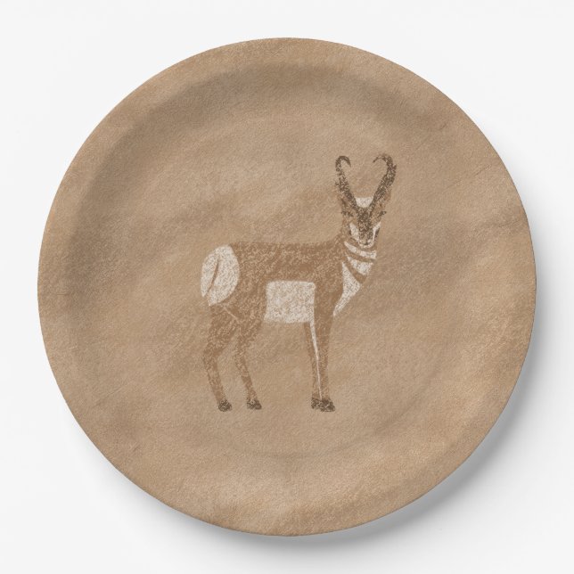 Southwest Pronghorn Standing Antelope Design Paper Plates (Front)