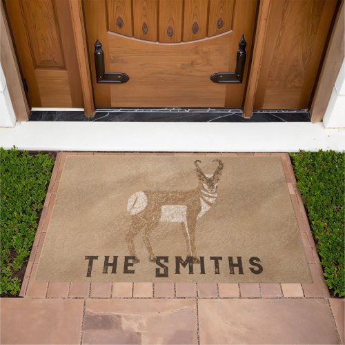 Southwest Pronghorn Standing Antelope Personalized Doormat
