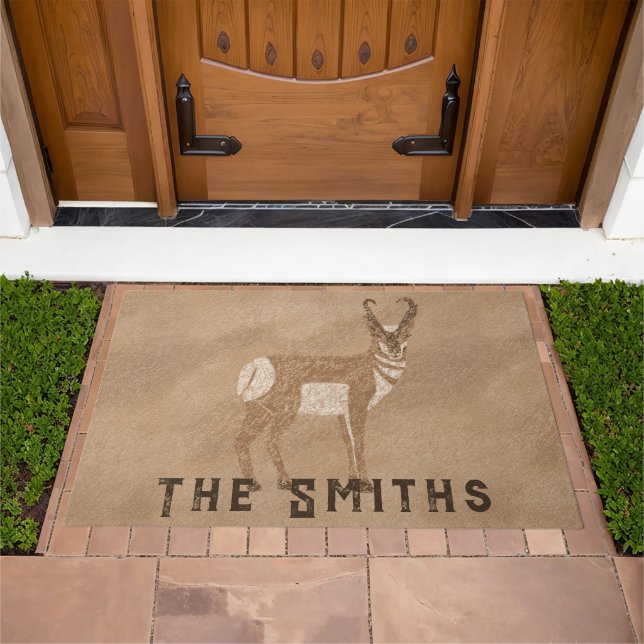 Southwest Pronghorn Standing Antelope Personalized Doormat (Outdoor)