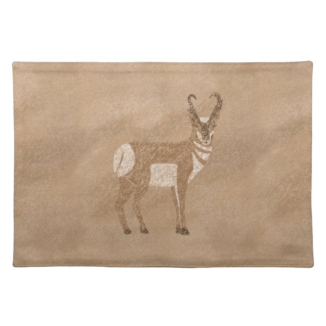 Southwest Pronghorn Standing Antelope Petroglyph Cloth Placemat (Front)