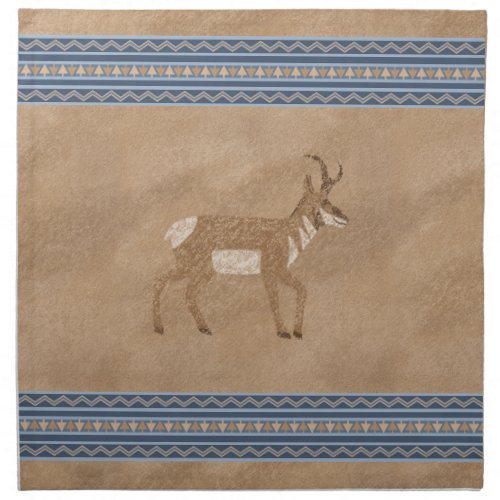 Southwest Pronghorn Walking Antelope Blue Border Cloth Napkin