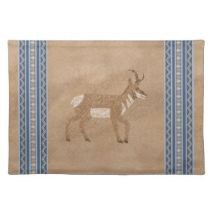 Southwest Pronghorn Walking Antelope Blue Border Cloth Placemat
