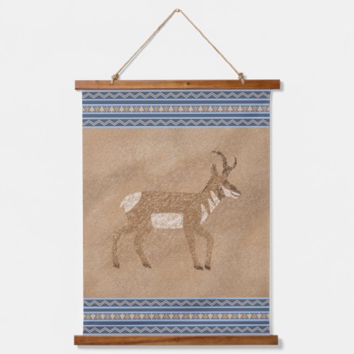 Southwest Pronghorn Walking Antelope Blue Border Hanging Tapestry