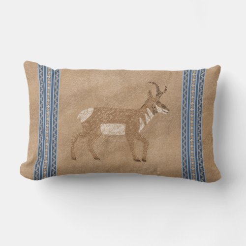 Southwest Pronghorn Walking Antelope Blue Border Lumbar Pillow