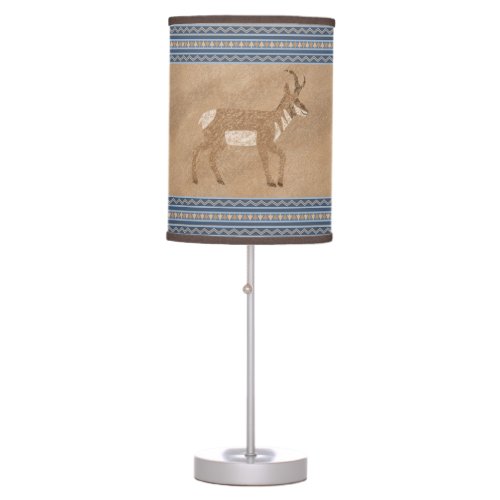 Southwest Pronghorn Walking Antelope Blue Border Table Lamp