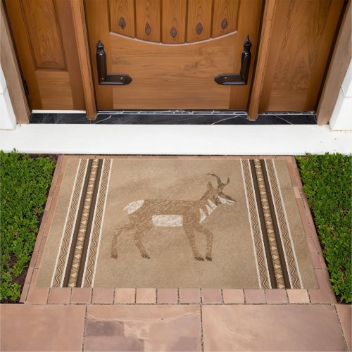 Southwest Pronghorn Walking Antelope Brown Border Doormat