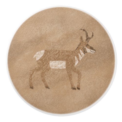 Southwest Pronghorn Walking Antelope Petroglyph  Ceramic Knob