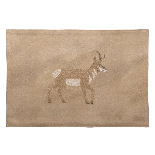 Southwest Pronghorn Walking Antelope Petroglyph Cloth Placemat (Front)