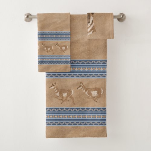 Southwest Pronghorns Antelope Face Blue Border Bath Towel Set