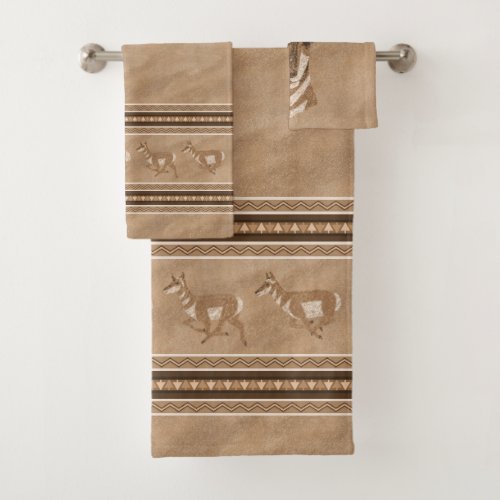 Southwest Pronghorns Antelope Face Brown Border Bath Towel Set