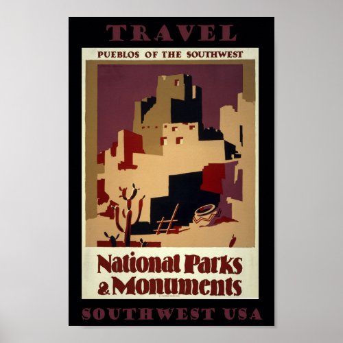 Southwest Pueblos USA Vintage Travel Poster