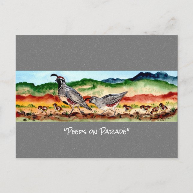 Southwest Quail Desert Unique Watercolor Postcard (Front)