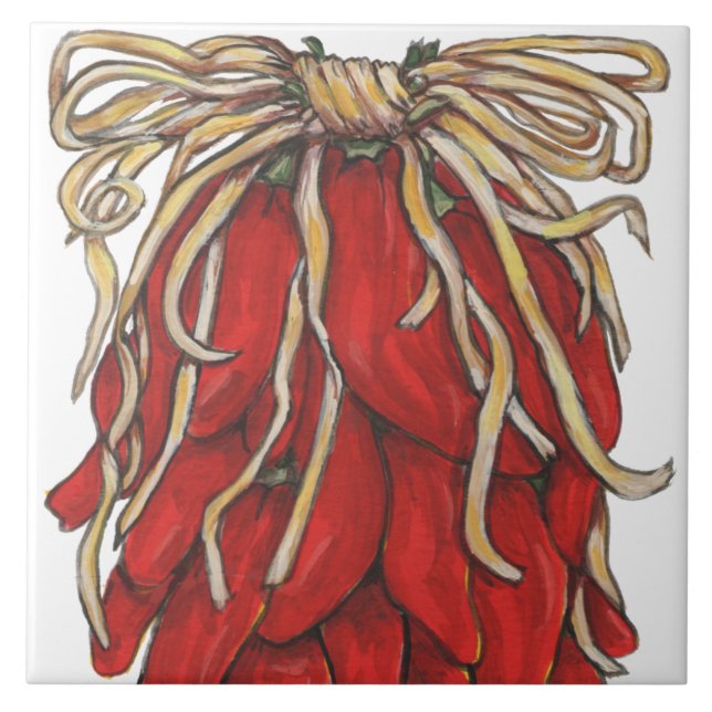 Southwest Red Chile Chili Ristra Top Tile House #s (Front)