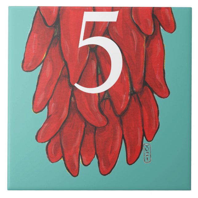 Southwest Red Chile Chili Ristra Turquoise House # Ceramic Tile (Front)