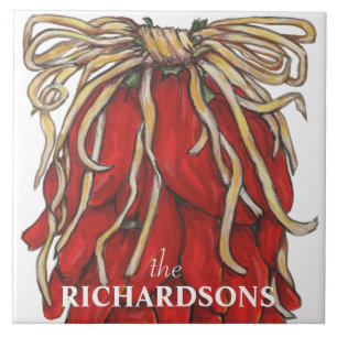 Southwest Red Chile Pepper Custom Name House # Ceramic Tile