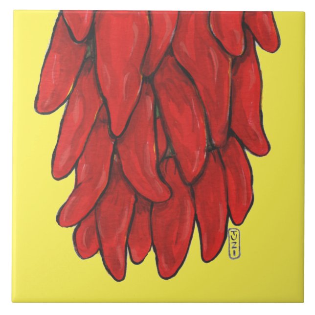 Southwest Red Chile Pepper Mural Bottom Yellow Ceramic Tile (Front)