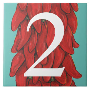 Southwest Red Chili Pepper House #2 Two Turquoise Ceramic Tile
