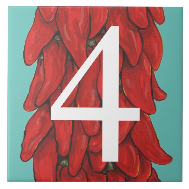 Southwest Red Chili Pepper House #4 Four Turquoise Ceramic Tile (Front)