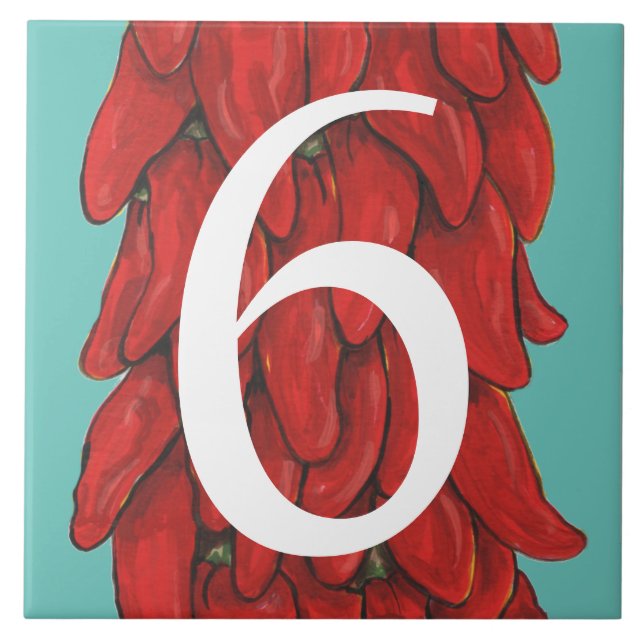 Southwest Red Chili Pepper House #6 Six Turquoise Ceramic Tile (Front)