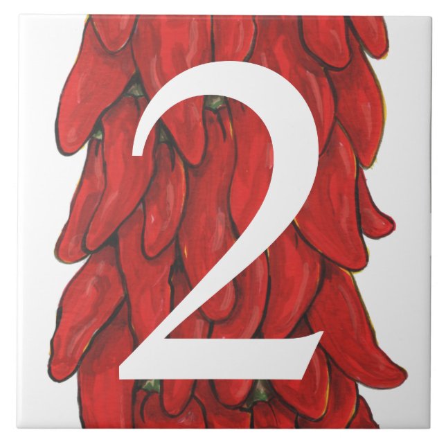 Southwest Red Chili Pepper House Number 2 Two Ceramic Tile (Front)