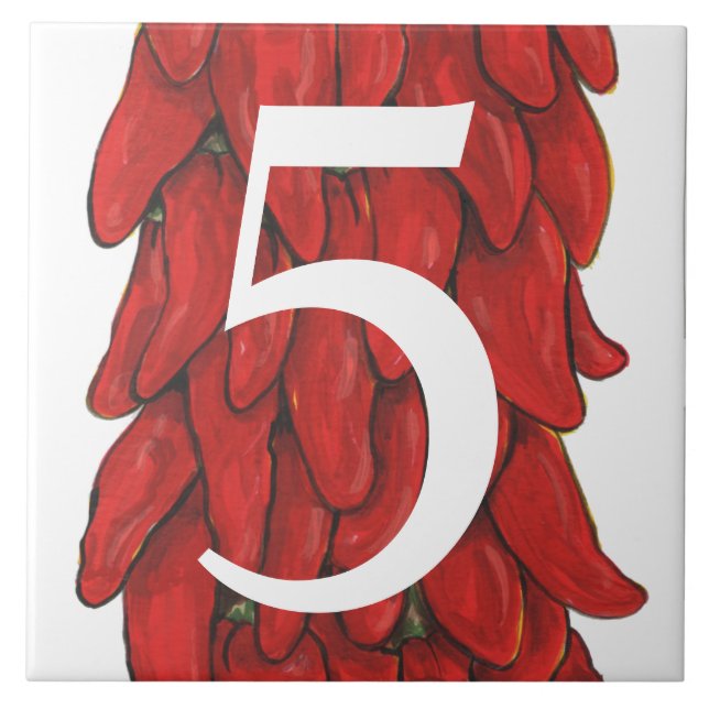 Southwest Red Chili Pepper House Number 5 Five Ceramic Tile (Front)