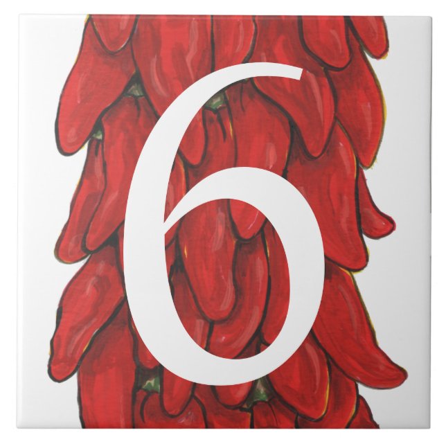Southwest Red Chili Pepper House Number 6 Six Ceramic Tile (Front)