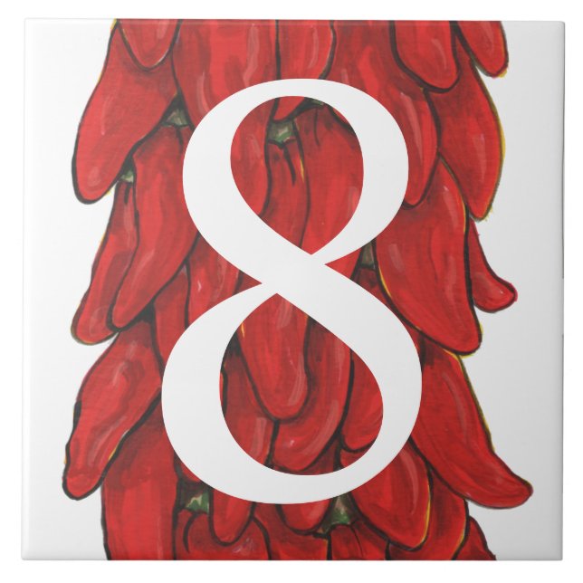 Southwest Red Chili Pepper House Number 8 Eight Ceramic Tile (Front)