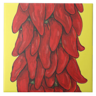 Southwest Red Chili Pepper Ristra Middle Yellow Ceramic Tile