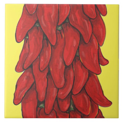 Southwest Red Chili Pepper Ristra Middle Yellow Ceramic Tile