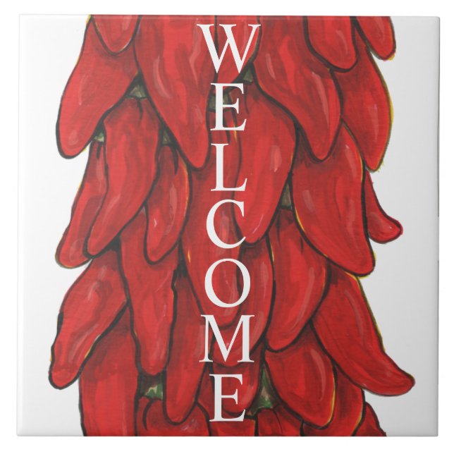 Southwest Red Chili Pepper Ristra Welcome Middle Ceramic Tile (Front)