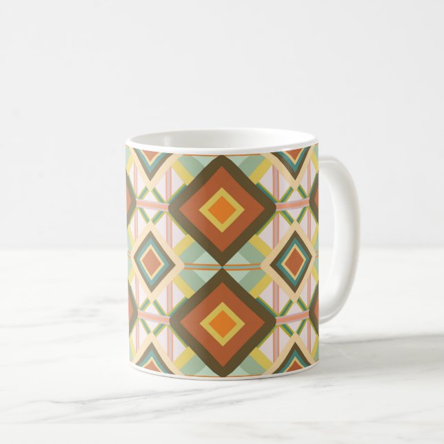 Southwest Retro Pop Art Diamonds Pattern Coffee Mug (Front Right)