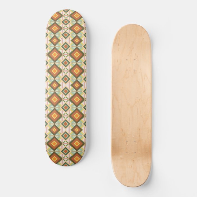 Southwest Retro Pop Art Diamonds Patterned Skateboard (Front)