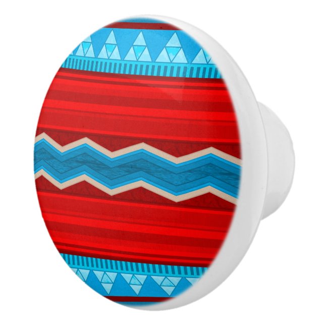 Southwest River Canyon Geometric Red and Turquoise Ceramic Knob (Right)