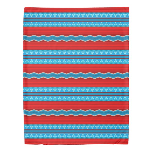 Southwest River Canyon Geometric Red and Turquoise Duvet Cover (Front)