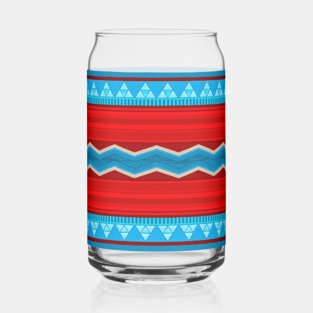 Southwest River Canyon Geometric Red Turquoise Can Glass (Front)