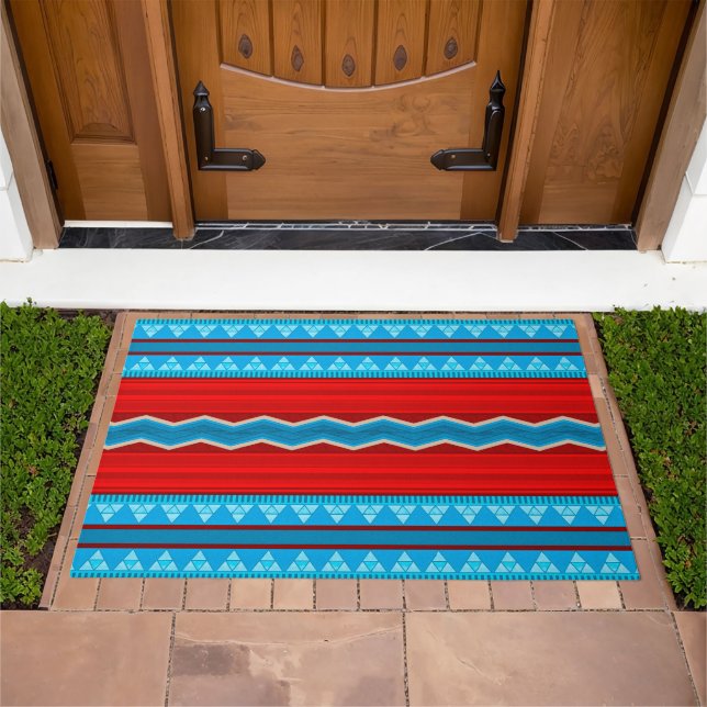 Southwest River Canyon Geometric Red Turquoise Doormat (Outdoor)