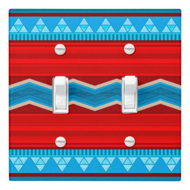 Southwest River Canyon Geometric Red Turquoise Light Switch Cover (In Situ)