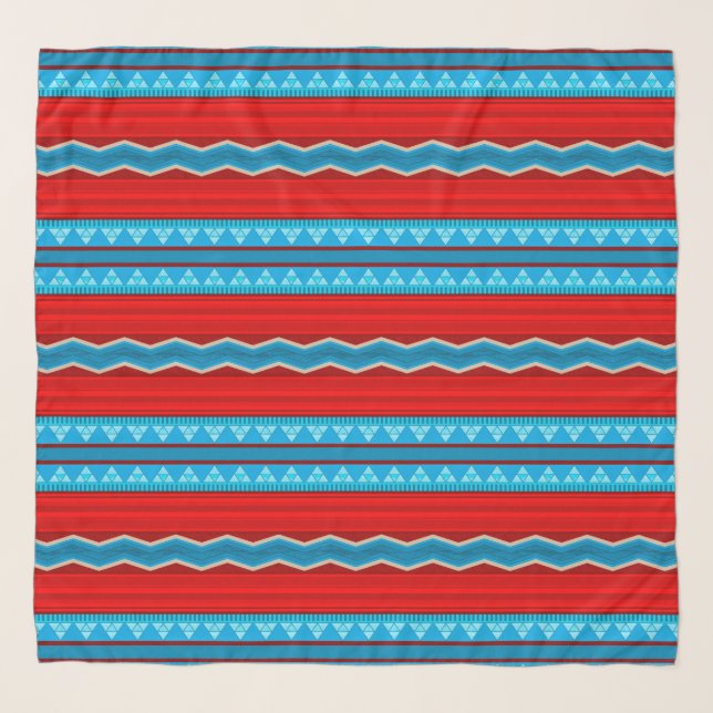 Southwest River Canyon Geometric Red Turquoise Scarf (Front)