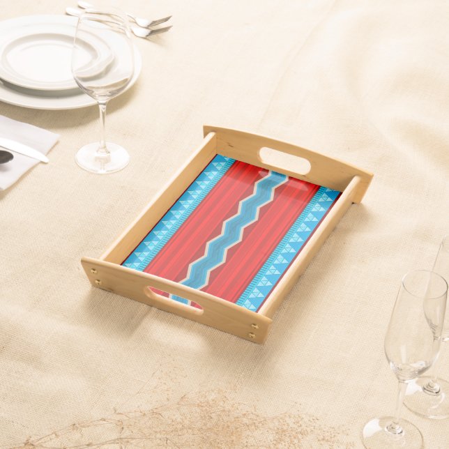 Southwest River Canyon Geometric Red Turquoise Serving Tray (Front)