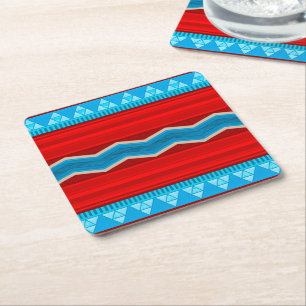 Southwest River Canyon Geometric Red Turquoise Square Paper Coaster