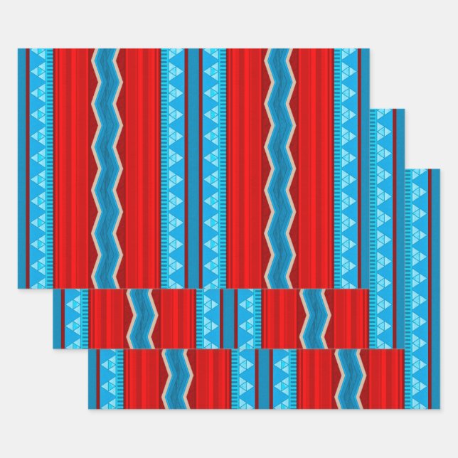 Southwest River Canyon Geometric Red Turquoise Wrapping Paper Sheets (Set)