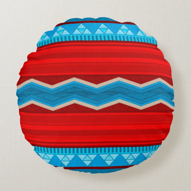 Southwest River Canyon Red and Turquoise Round Pillow (Front)
