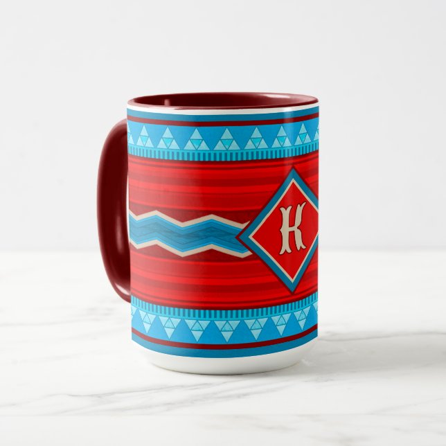 Southwest River Canyon Red Turquoise Monogram Mug (Front Left)
