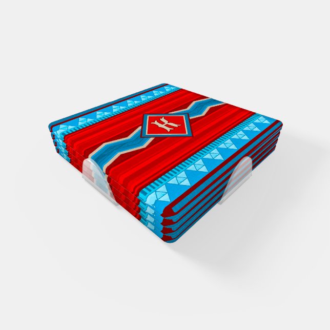 Southwest River Canyon Red Turquoise Monogrammed Coaster Set (Set)