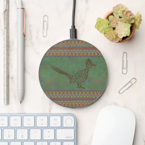 Southwest Roadrunner and Geometric Patterns Wireless Charger