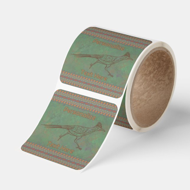 Southwest Roadrunner Geometric Motif Personalized  Square Sticker (Roll)