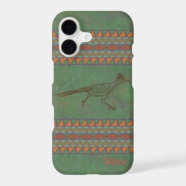 Southwest Roadrunner Green Geometric Personalized iPhone Case (Back)