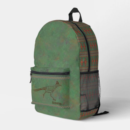 Southwest Roadrunner Green Geometric Personalized Printed Backpack