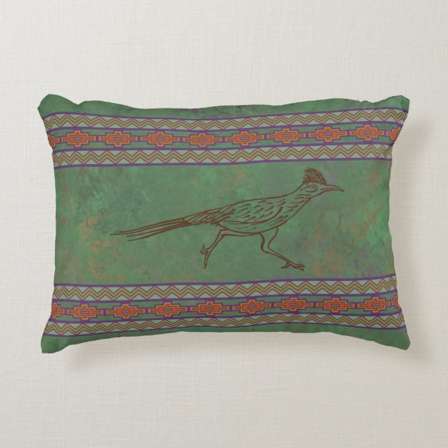 Southwest Roadrunner Sagebrush Green Accent Pillow (Front)